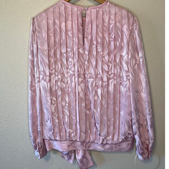 VTG In The Mood Pleated Long Sleeve Brocade Silky Pink Grandma Core Blouse 10 - Picture 2 of 12